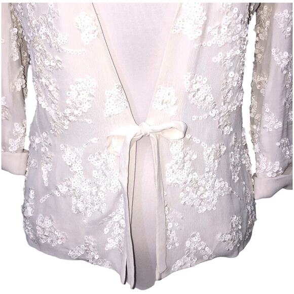 French Connection Mimosa Mist Sequined Tie Front Jacket in Daisy White 4 NWT - Picture 6 of 13